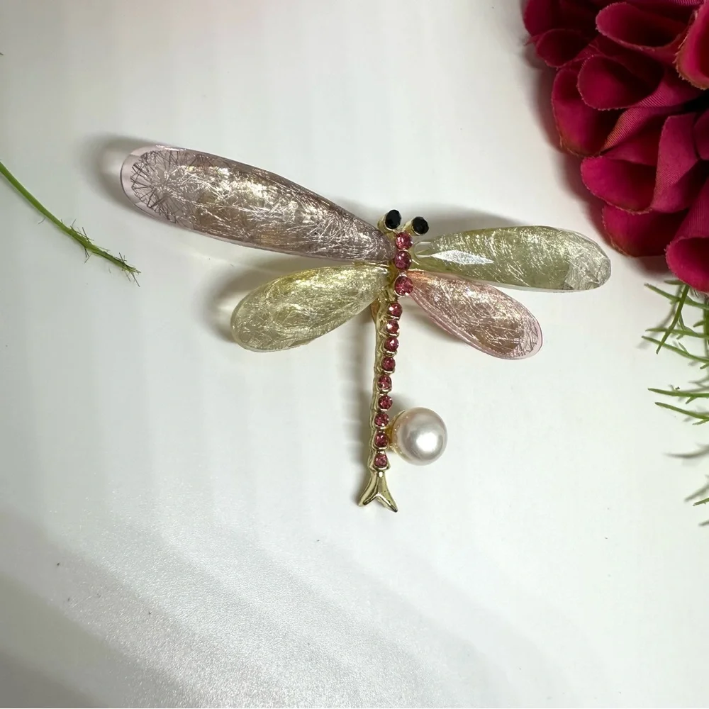 NEW⚜️Real Pearl Glass Dragonfly Brooch & Pendant - Picture 3 of 7